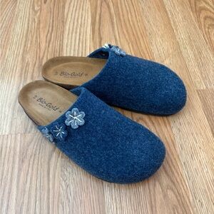 BioGold Blue Wool Clogs with Flower Detail
